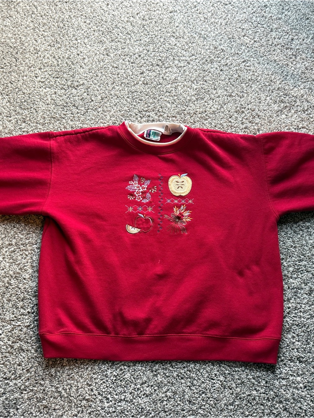 Vintage bolo spirit Red Embroidered Crewneck Sweater - Classic Casual